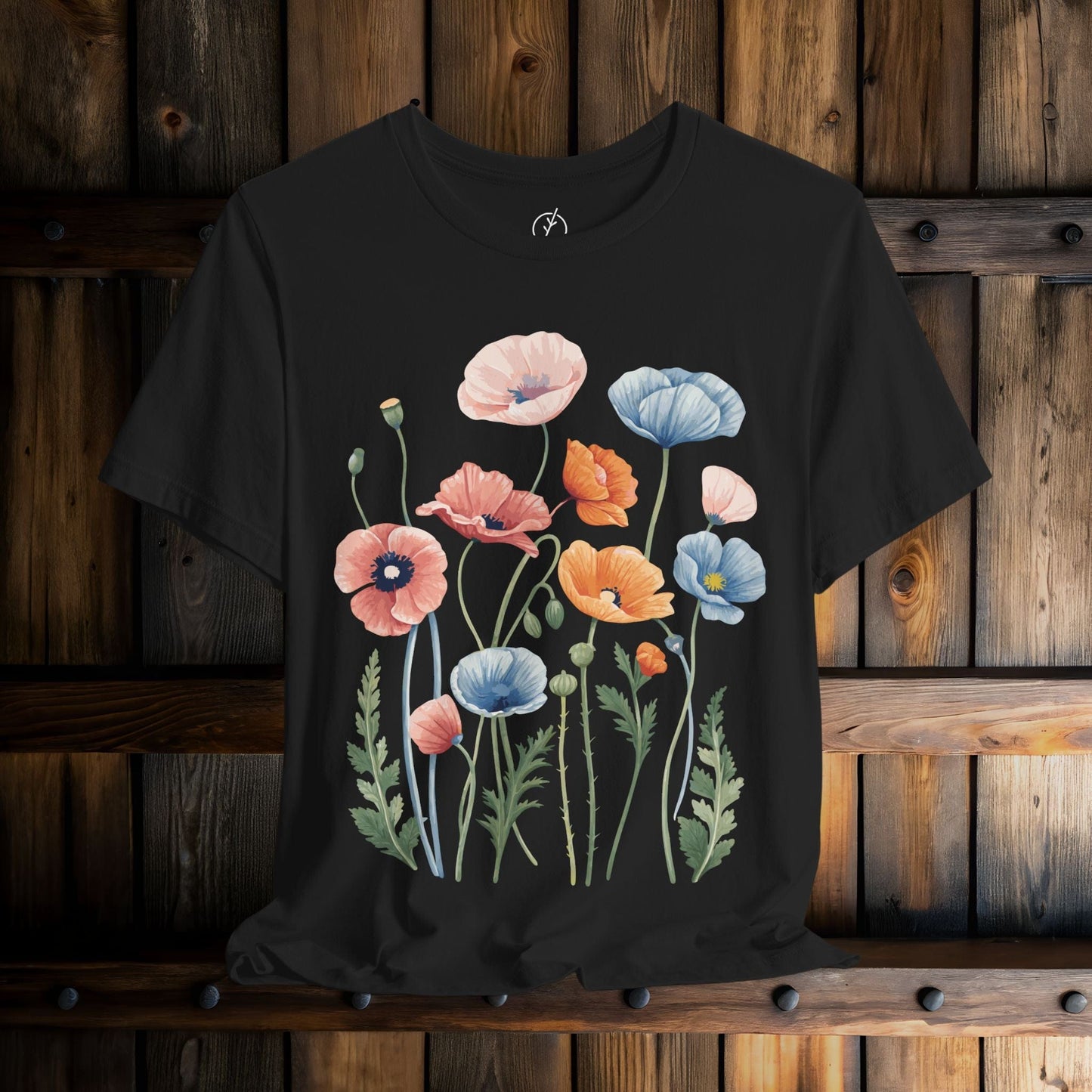 Peach Blue Poppies T-Shirt