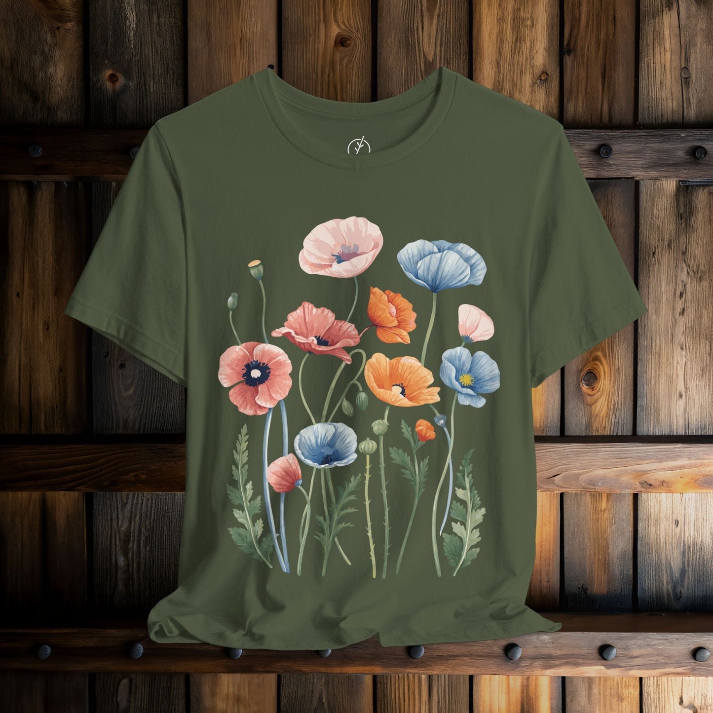 Peach Blue Poppies T-Shirt