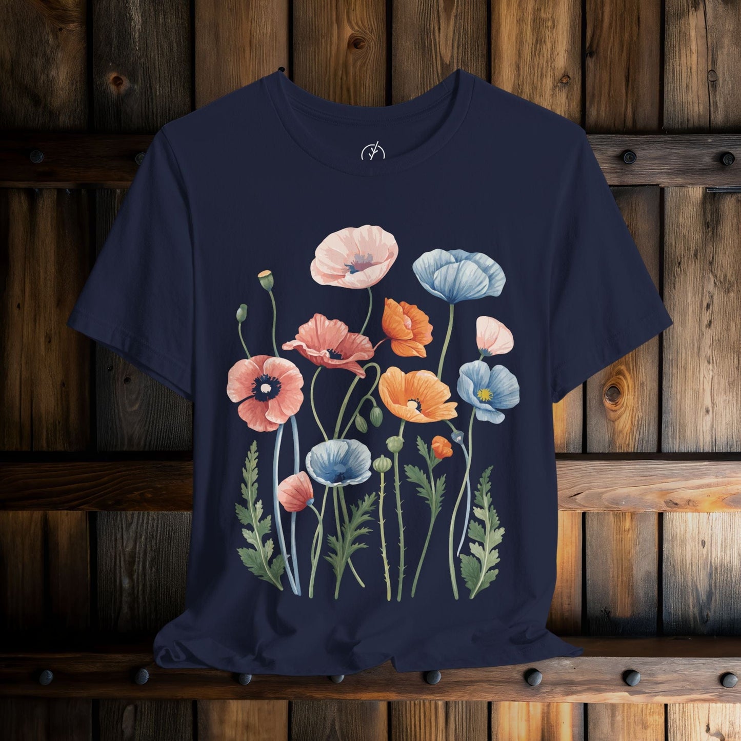 Peach Blue Poppies T-Shirt