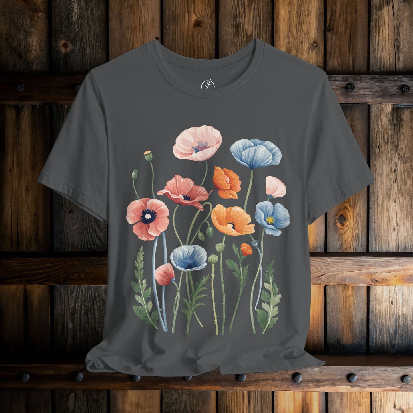 Peach Blue Poppies T-Shirt