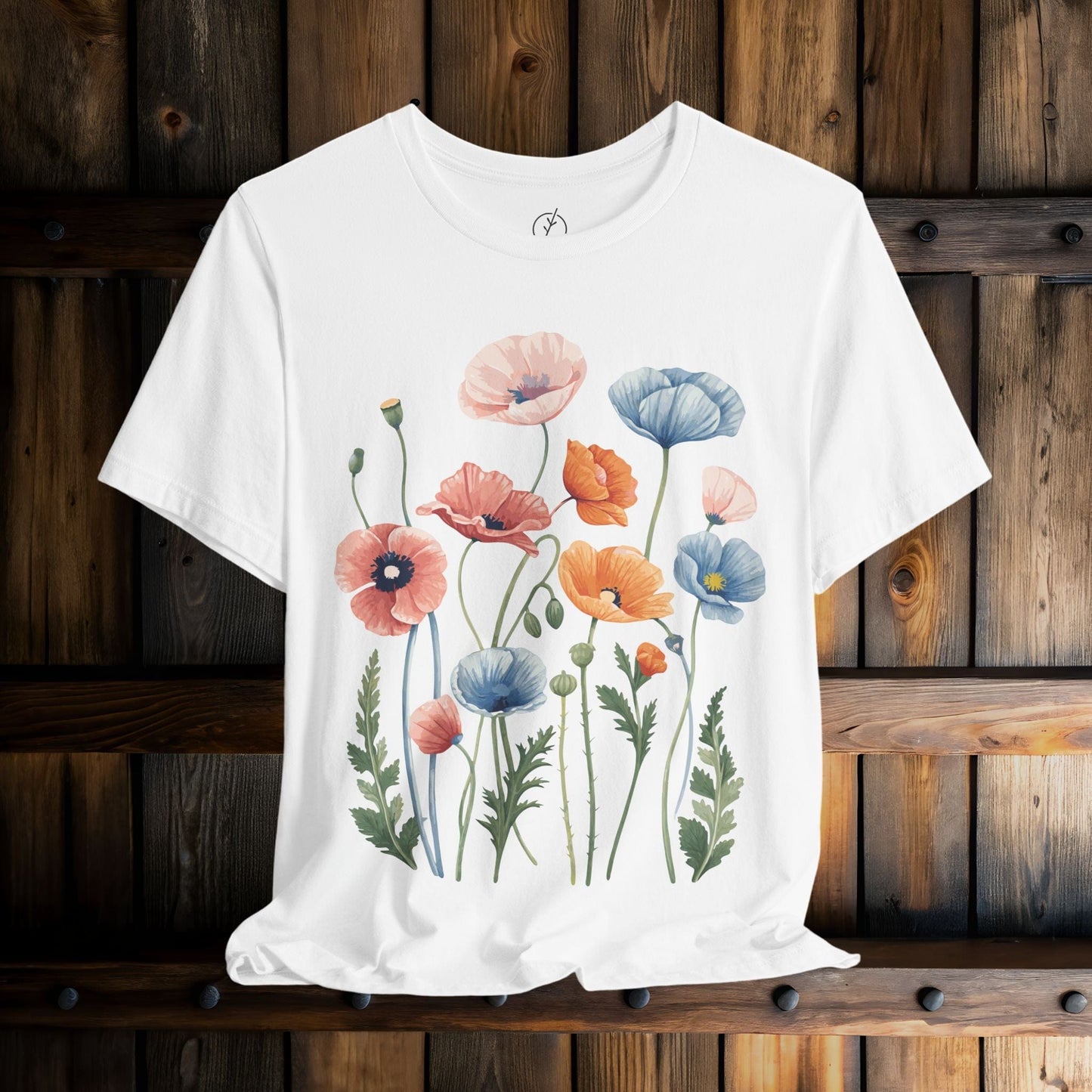 Peach Blue Poppies T-Shirt