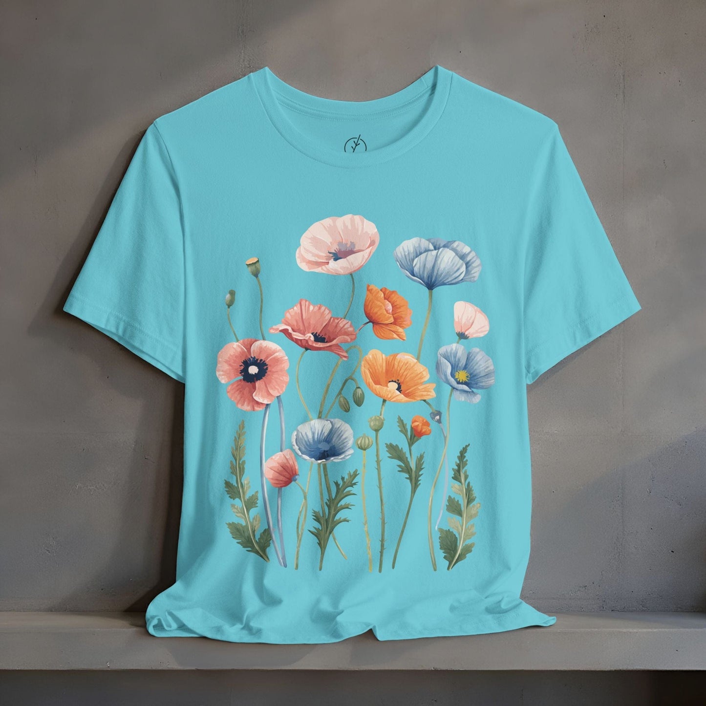 Peach Blue Poppies T-Shirt