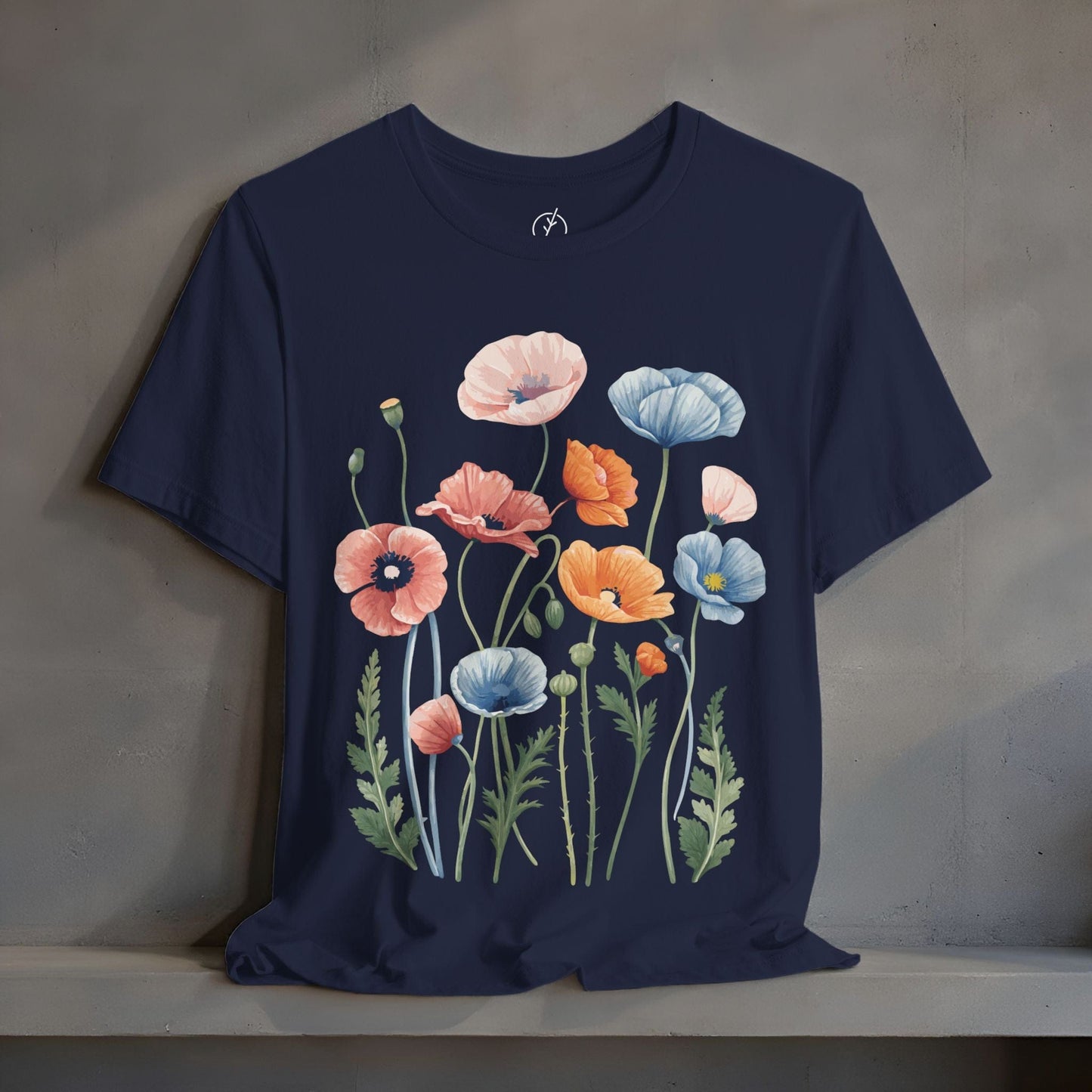 Peach Blue Poppies T-Shirt