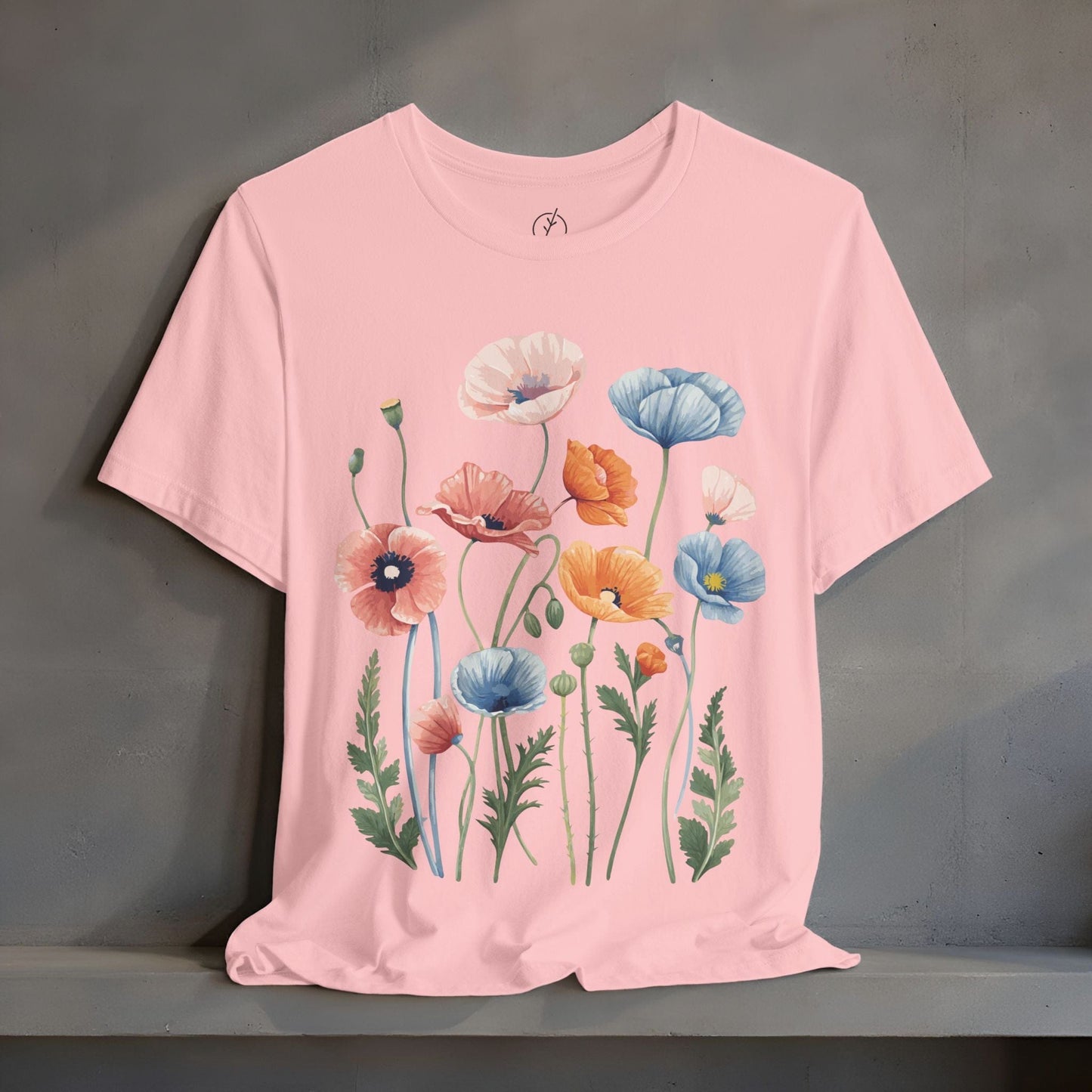 Peach Blue Poppies T-Shirt