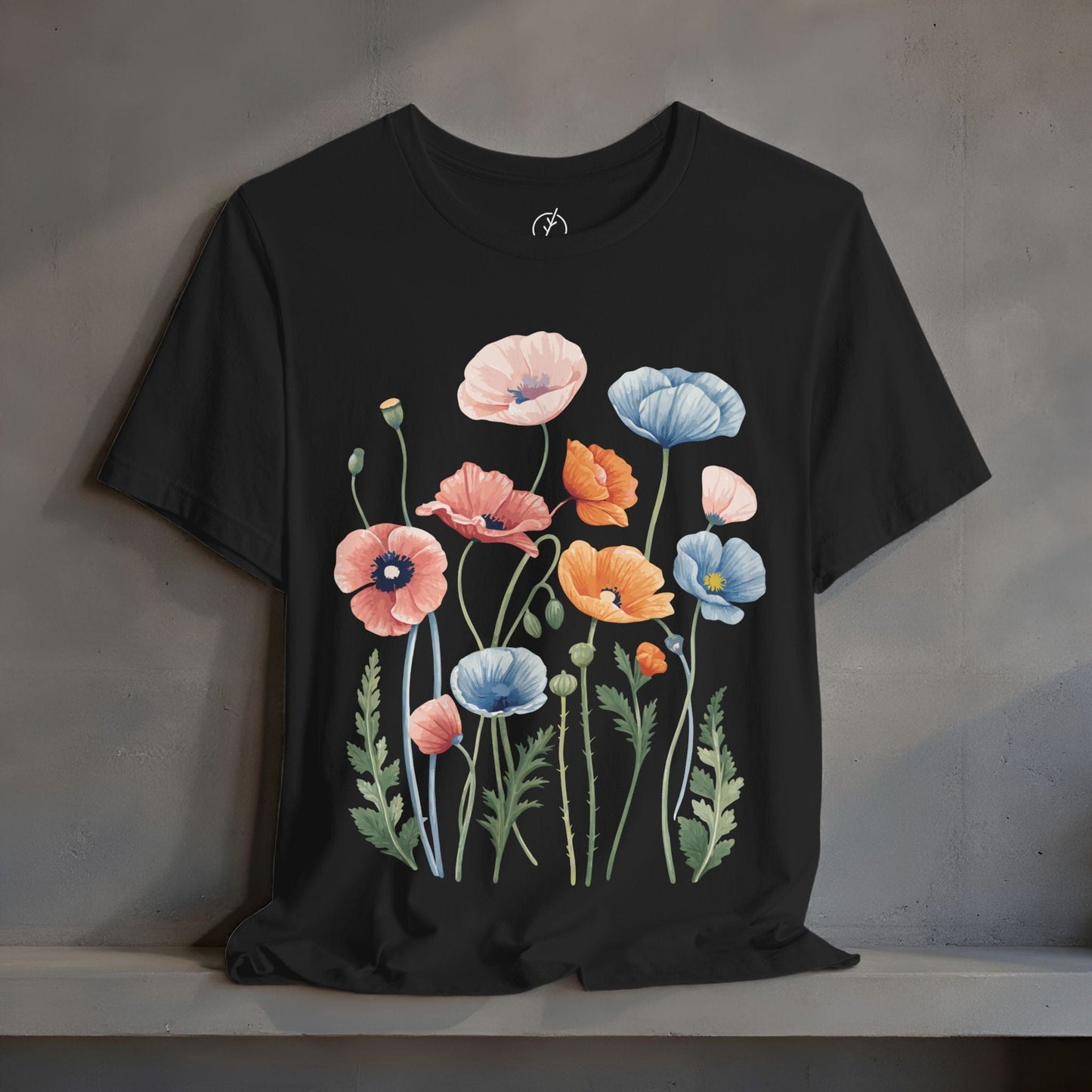 Peach Blue Poppies T-Shirt