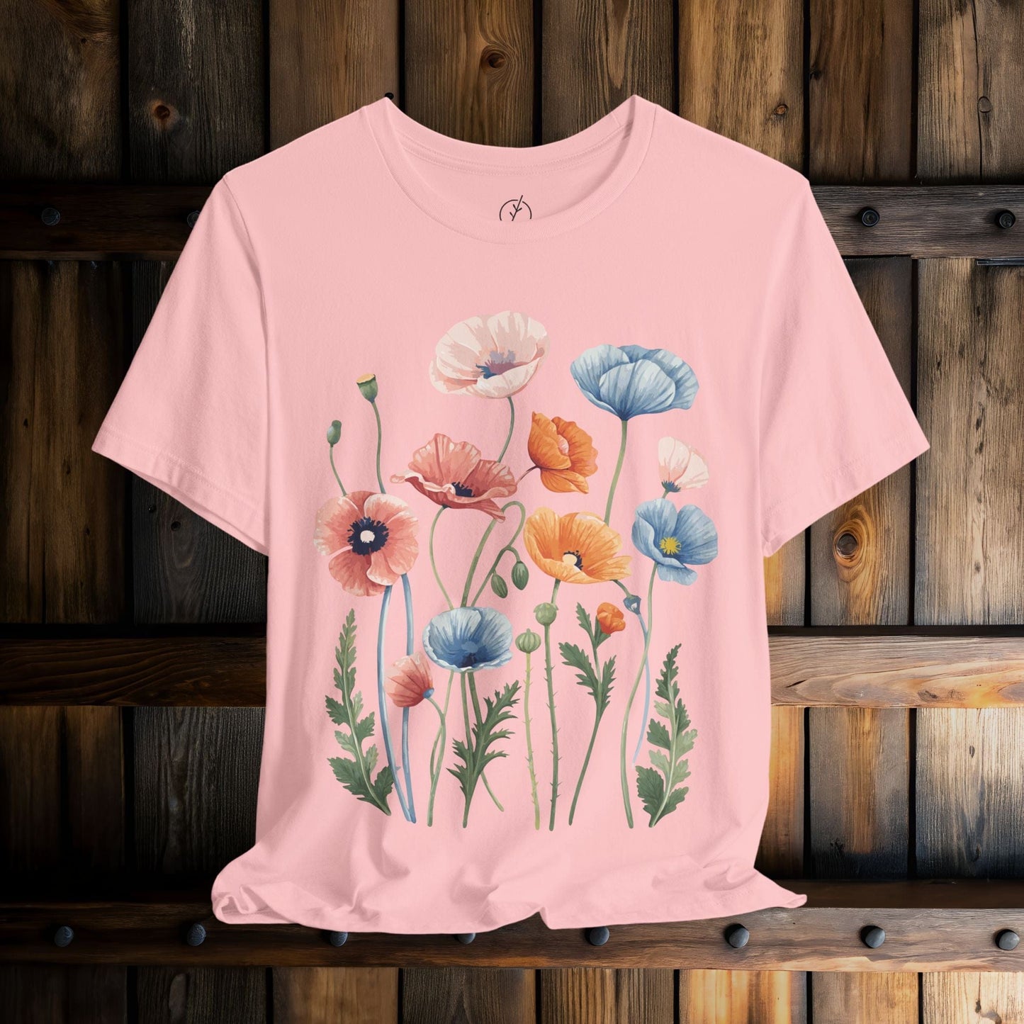 Peach Blue Poppies T-Shirt