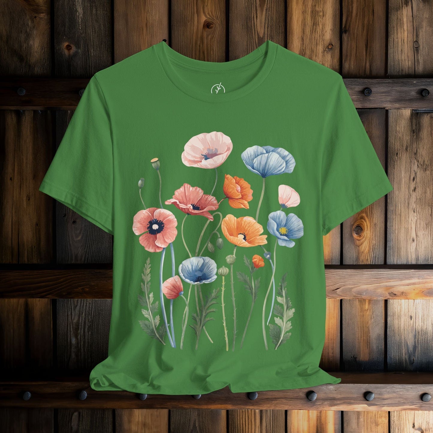 Peach Blue Poppies T-Shirt
