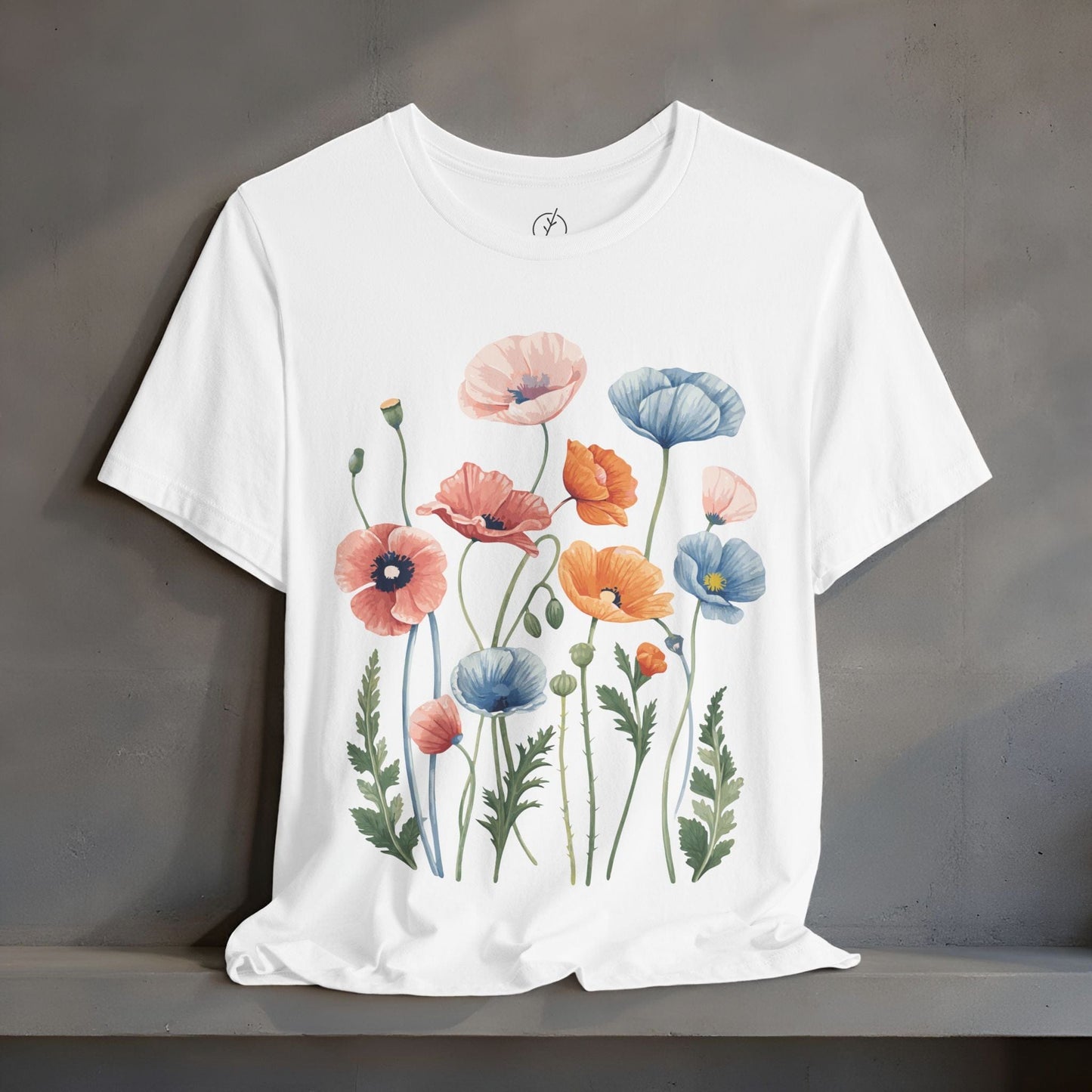 Peach Blue Poppies T-Shirt