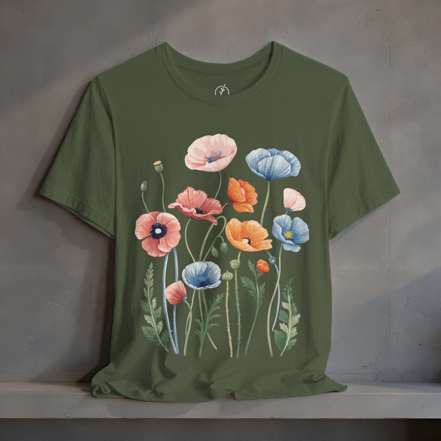 Peach Blue Poppies T-Shirt
