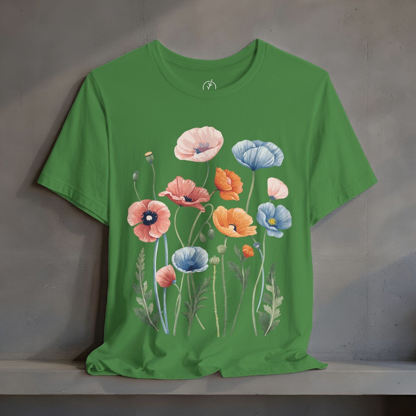 Peach Blue Poppies T-Shirt