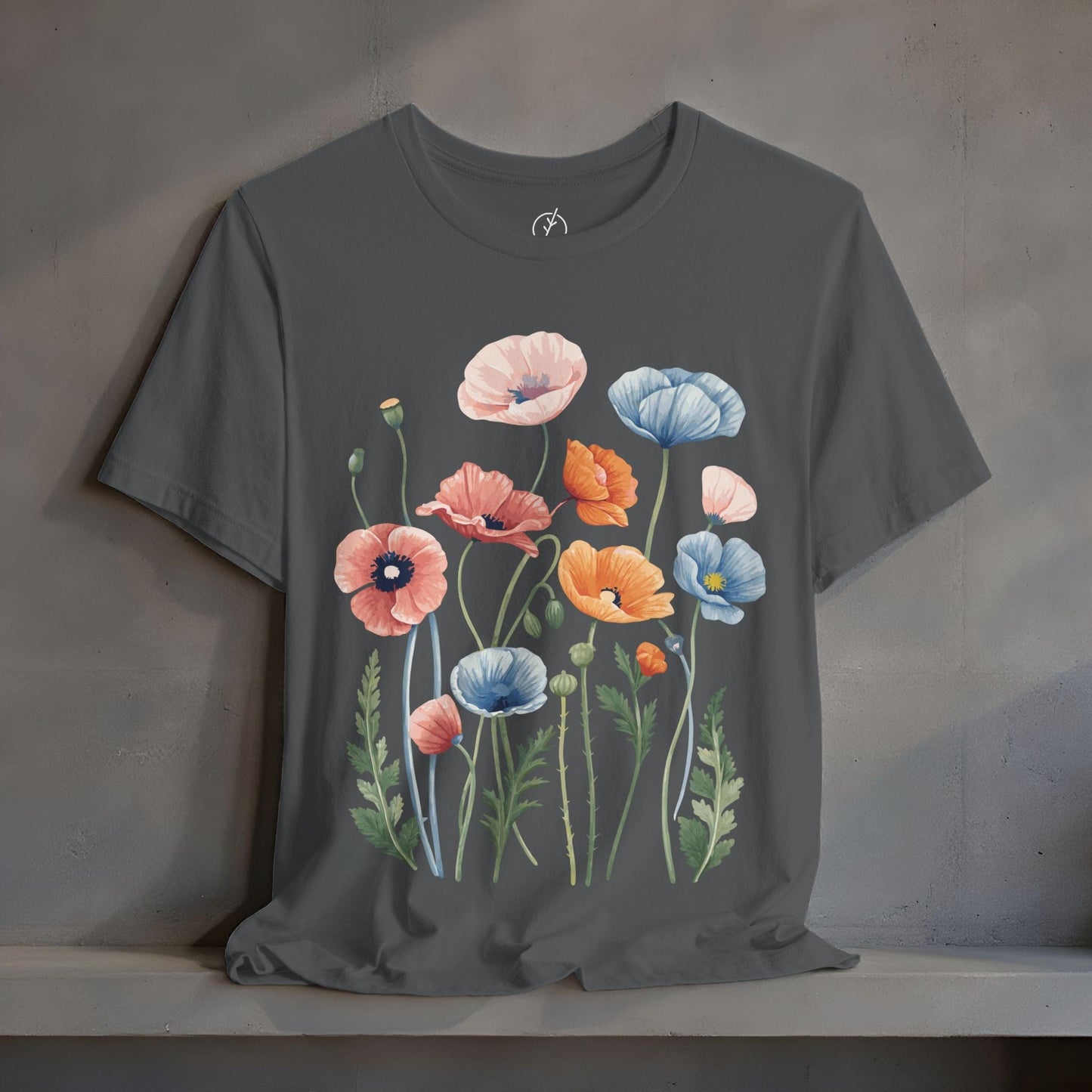 Peach Blue Poppies T-Shirt
