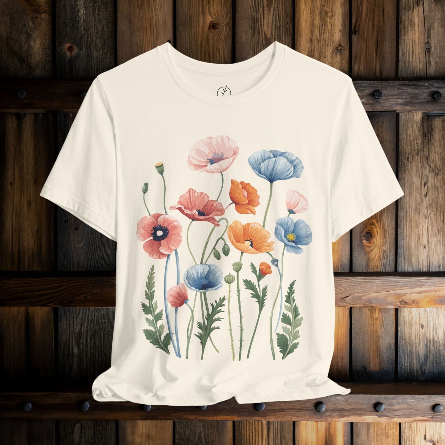 Peach Blue Poppies T-Shirt