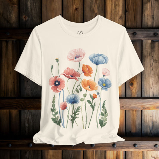 Peach Blue Poppies T-Shirt