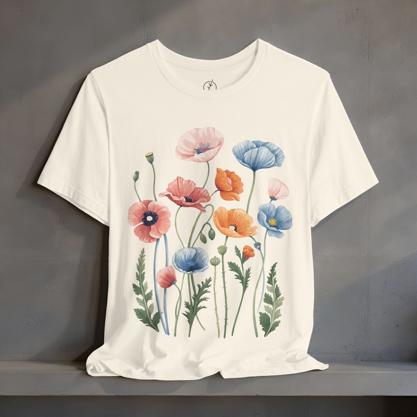Peach Blue Poppies T-Shirt