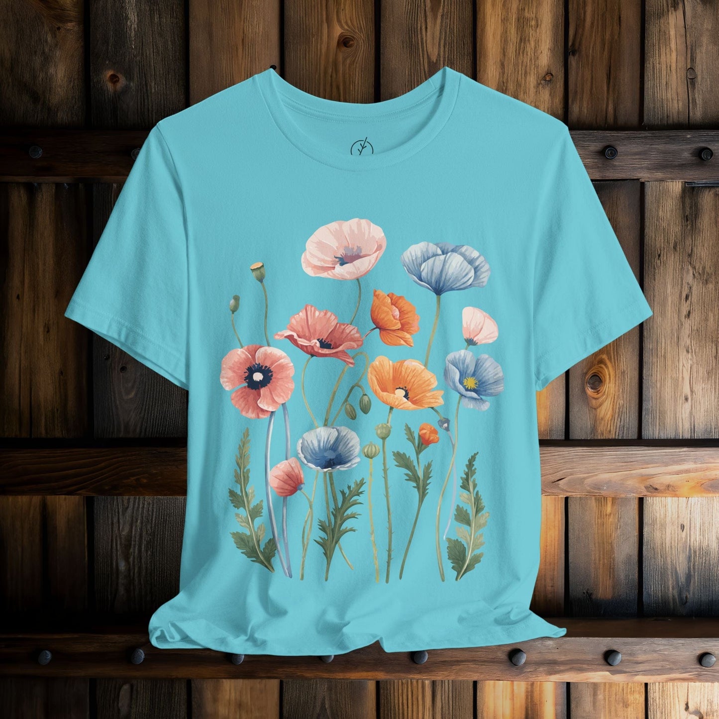 Peach Blue Poppies T-Shirt