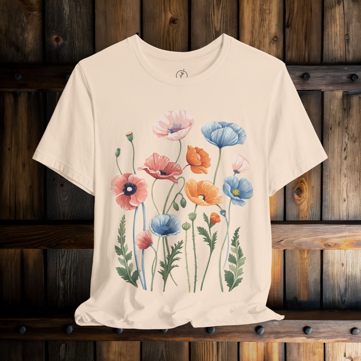 Peach Blue Poppies T-Shirt